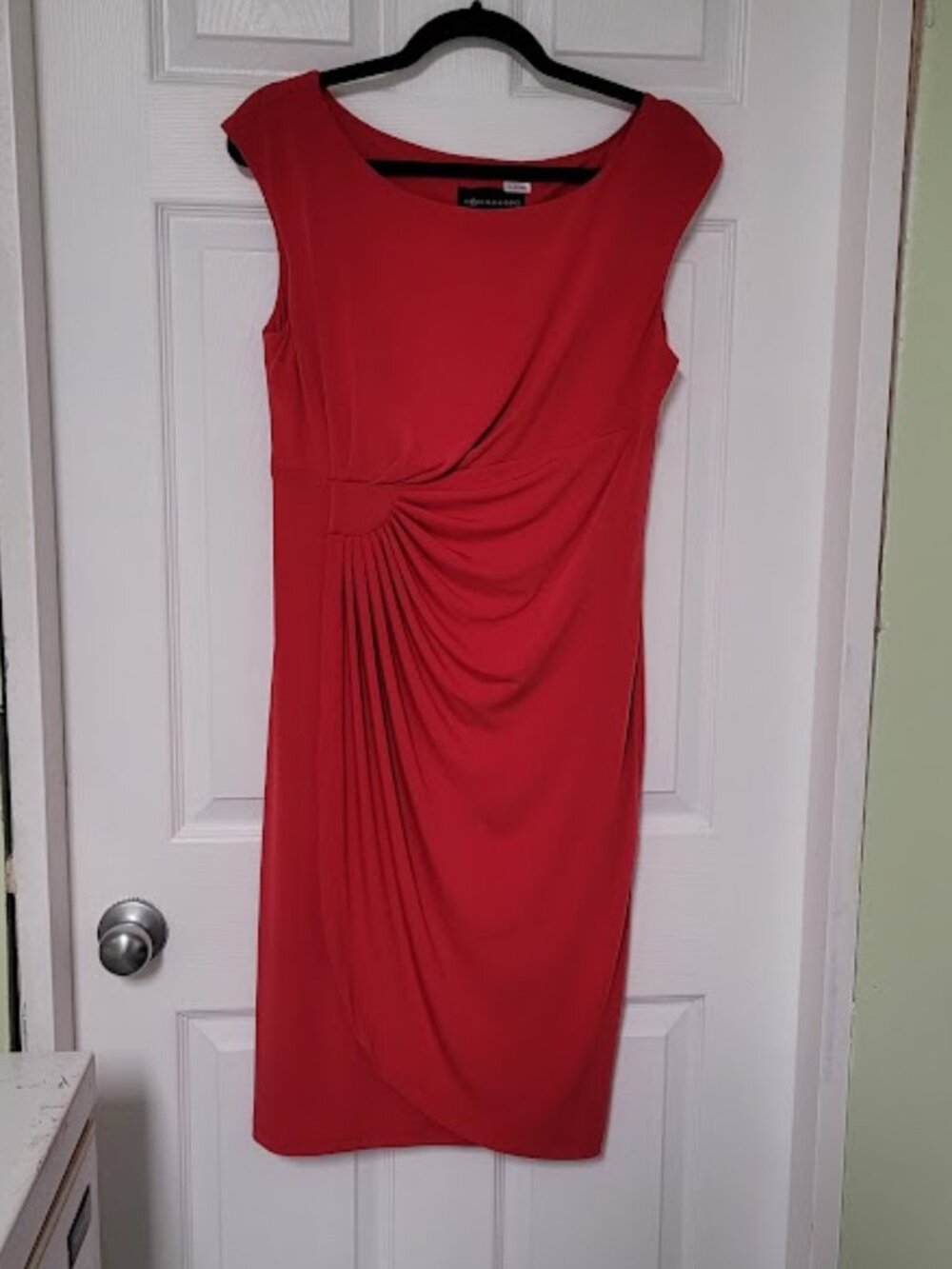 Red Draped front Dress–Size 12 Classic-Stretch-Chic-Holidays-Connected Apparel